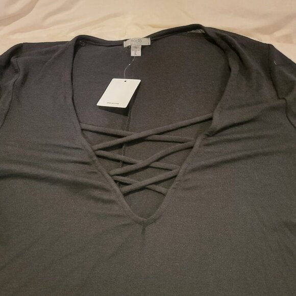Ecote Urban Outfitters Criss-Cross Front Mini Dress | Size L | NWT Black Stretch - Picture 10 of 12